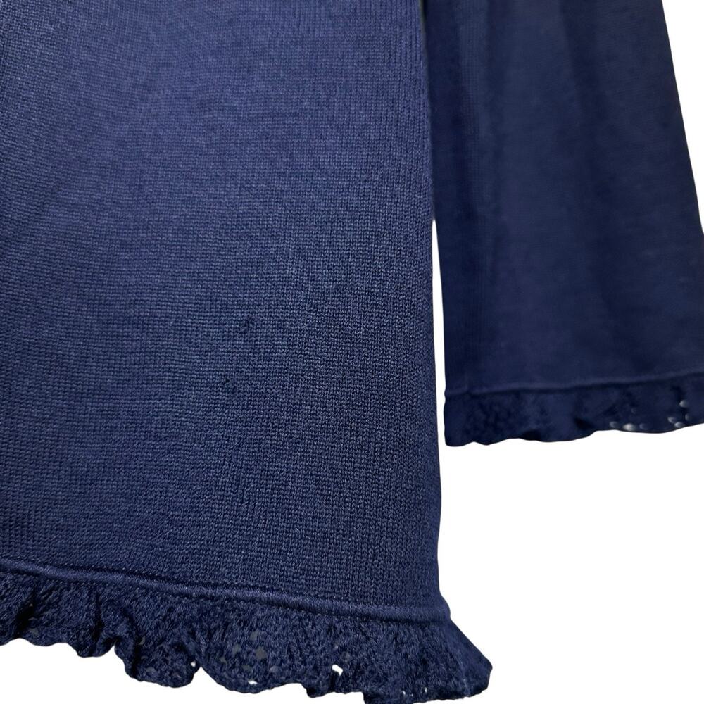 Valentino Studio Italy Navy Button Cardigan Sweater Lace Trim Size 8 EU 42 - Picture 4 of 5